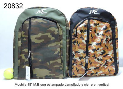 Imagen de MOCHILA M.E.18" ESTAMPADO CAMUFLADO CIERRE VERTICAL 1.25